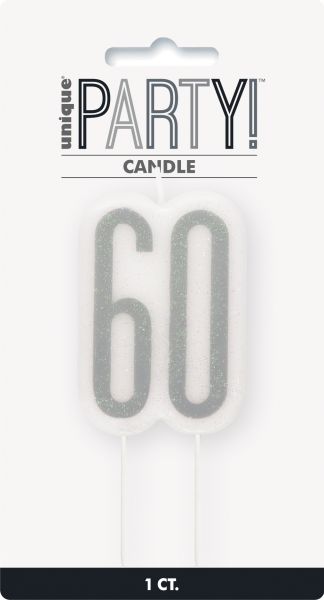 Birthday Glitz Silber Geburtstagskerze 60