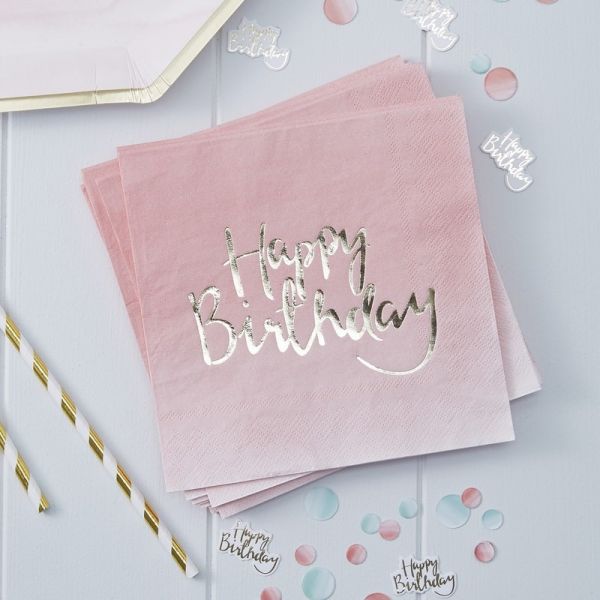 Gold/Pink H Bday Serviett Pick And Mix