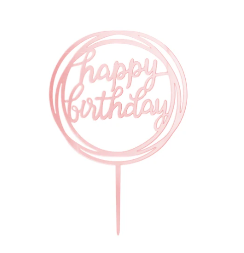 Cake Topper Happy B-Day Mirror Rosegold 17x11 cm
