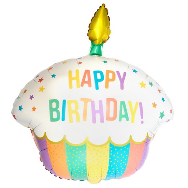 Rainbow Happy Birthday Cupcake Folienballon 58 x 66 cm