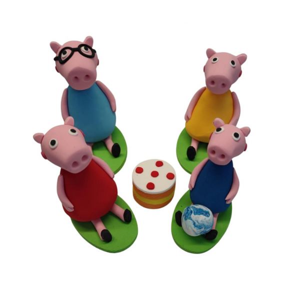 Peppa Familie mit Torte Zuckerfiguren - handgefertigt