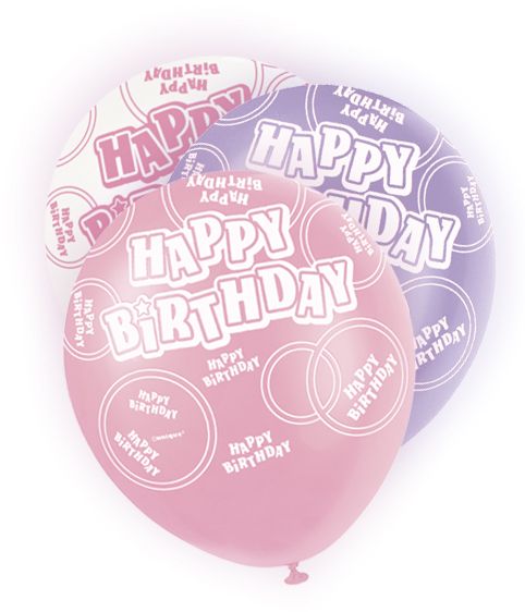 Happy B-Day 6 Ballons Pink