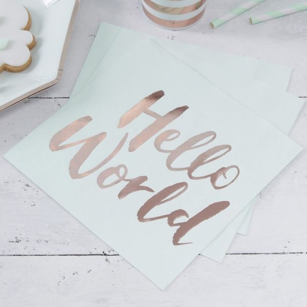 Mint & Rose Gold Hello World Servietten