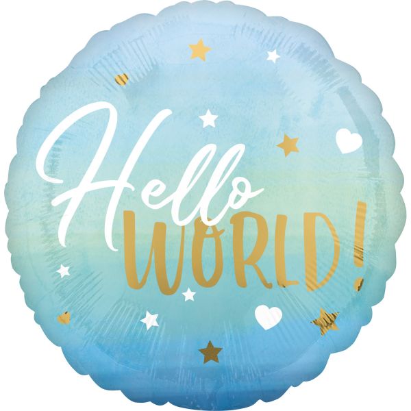 Hello World Folienballon Blau