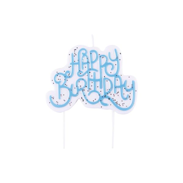 Kerze Happy Birthday blue sparkly