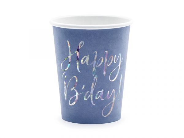 Happy B-Day Blau & Silber Pappbecher