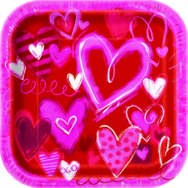 Hearts Valentine Pappteller Quadr. 23 cm/8