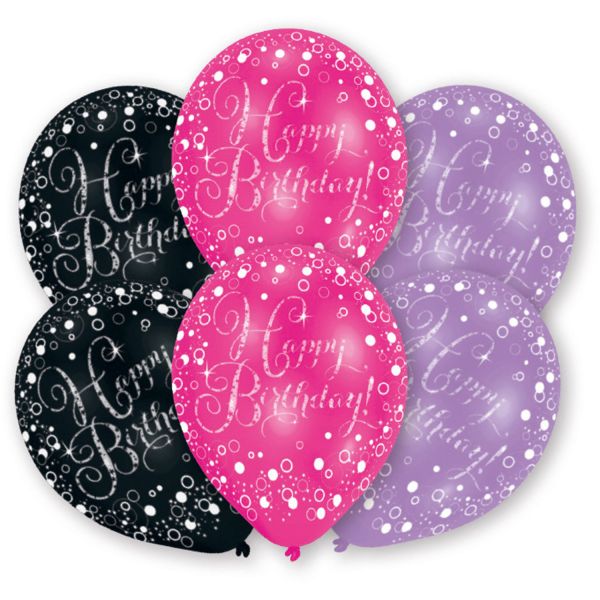 Happy Birthday Schwarz Lila Pink Latexballons/6