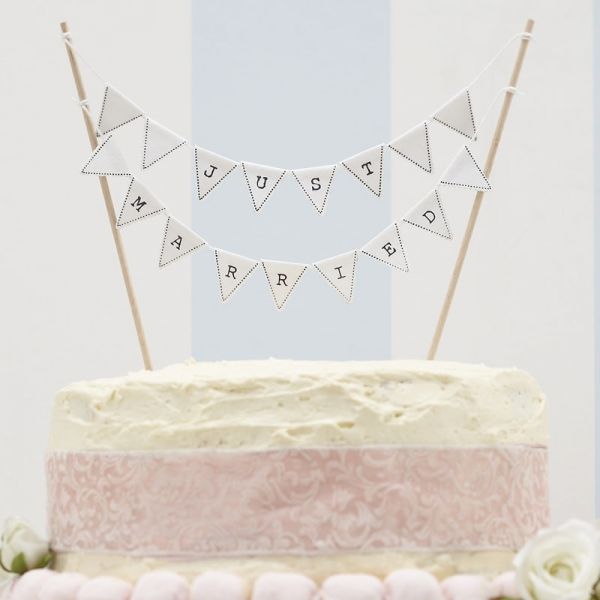 Just Married Cake Topper Vintage Lace White