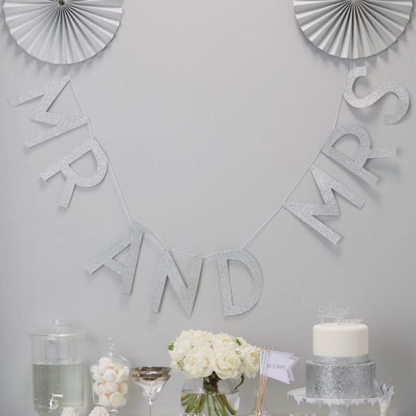 Silber Glitter MR & MRS Wedding Banner