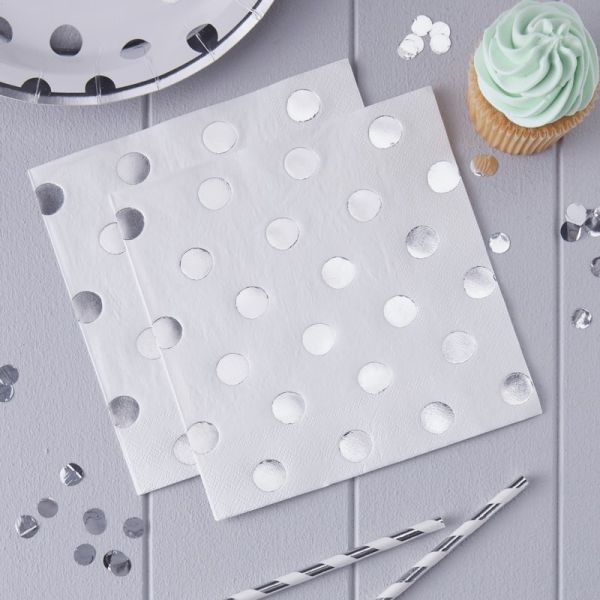 Silver Foiled Polka Dot Servietten - Pick And Mix