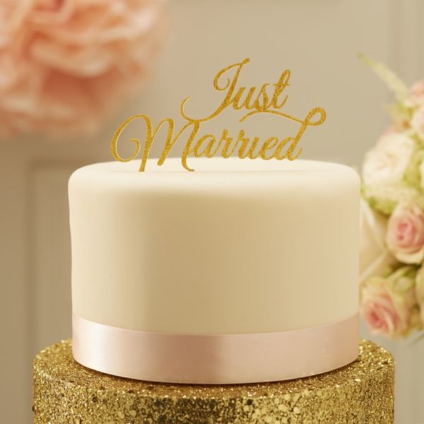 Just Married Cake Topper Gold