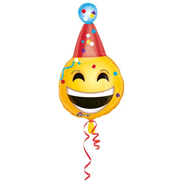 Emoji mit Partyhut Folienballon 35 X 63 cm