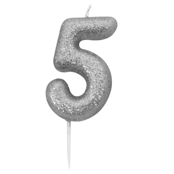 Kerze Glitter Silber 5