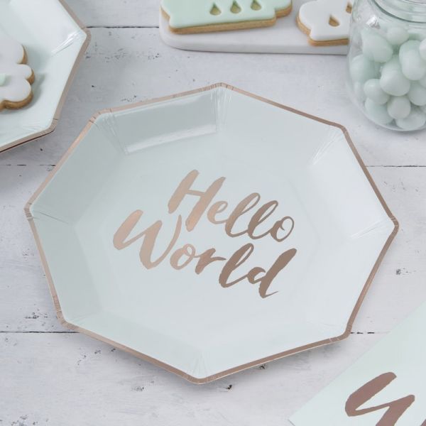Mint & Rose Gold Hello World Pappteller