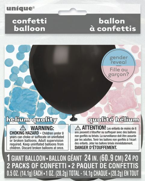 Gender Reveal Ballon Schwarz mit Konfetti