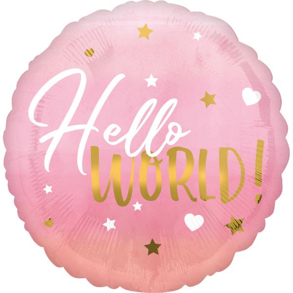 Hello World Folienballon Rosa