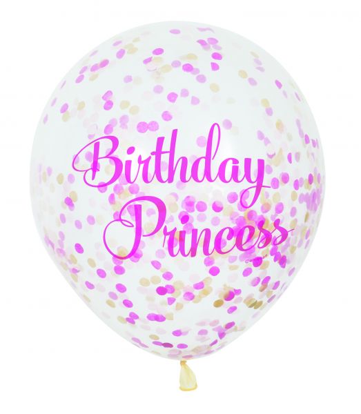 Pink Princess Birthday 6 Clear Ballon Confetti