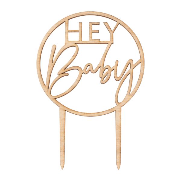 Cake Topper Hey Baby Wooden