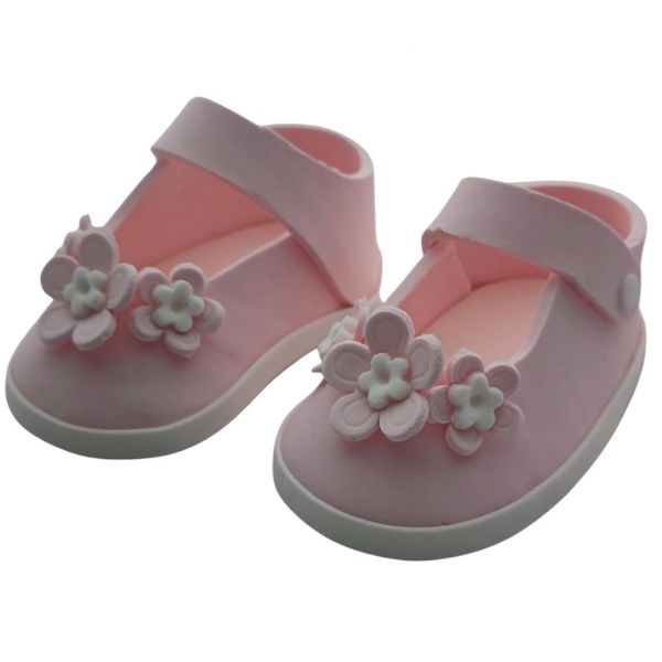 Babyschuhe rosa mit Blumen Zuckerfigur - handgefertigt