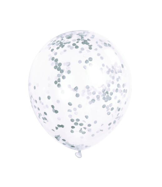 Silver Confetti-Ballon Clear 30 cm - 6 Stk