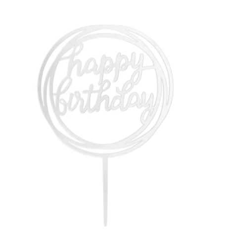Cake Topper Happy B-Day Mirror Silver 17x11 cm