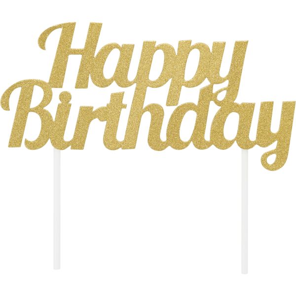 Gold Glitter Happy Birthday Topper