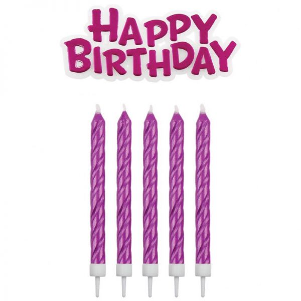 16 KERZEN UND HAPPY B-DAY PINK