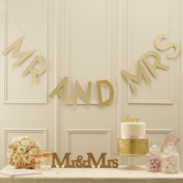 Gold Glitter Mr & Mrs Bunting Pastel Perfection