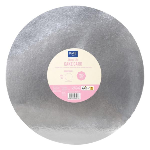 Cake Card Set - 5 Stk. Silber Rund 30 cm