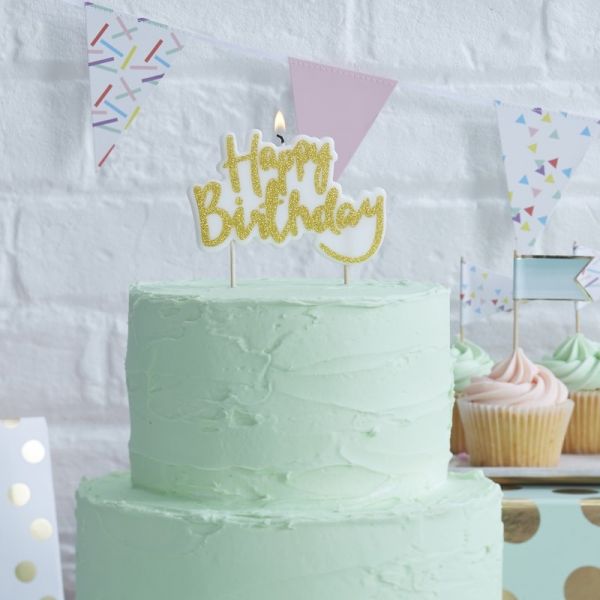 Happy Birthday Gold Kerze - Pick And Mix