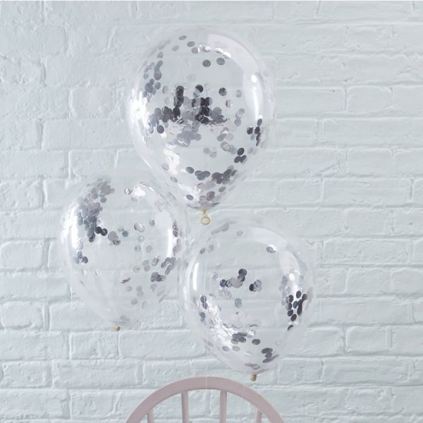 Clear Ballon Mit Konfetti Silver/5