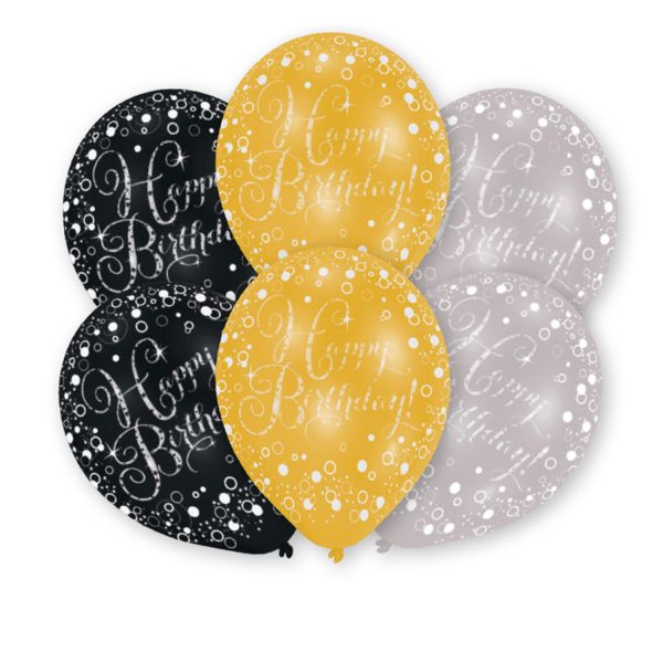 Happa Birthday Gold Silber Schwarz Latexballons/6