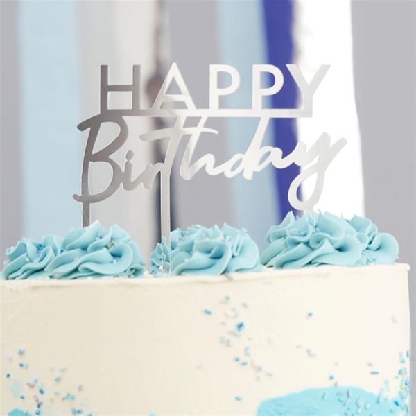 Cake Topper Silber Acryl Happy Birthday