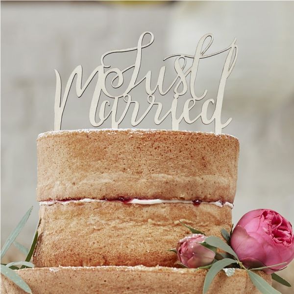 Just Married Wooden Cake Topper - Boho