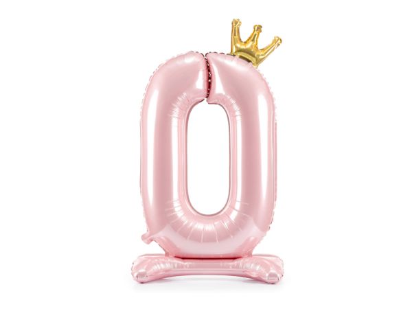 Folienballon 0 mit Krone 84cm - rosa stehend