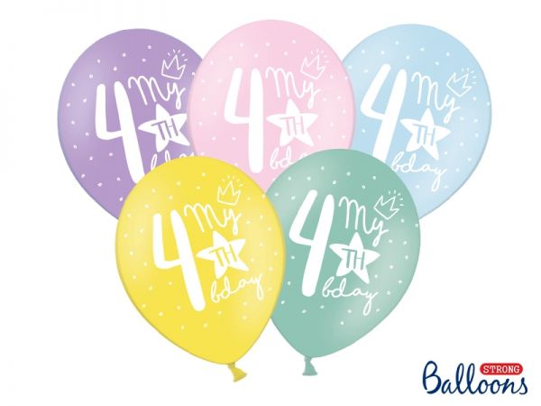 Ballon Happy Birthday 4 th Pastel Mix 30 cm/6