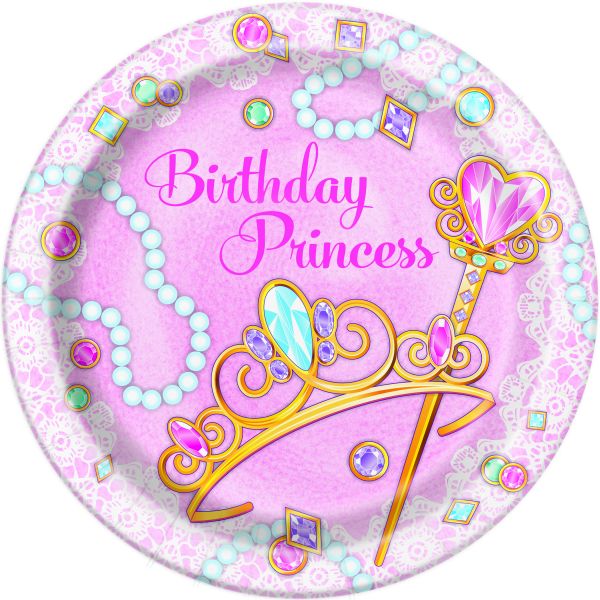 Pink Princess Birthday 8 Pappteller 23 cm