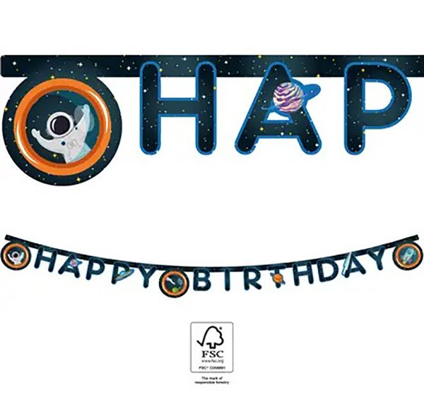 Space Rocket Happy Birthday Banner