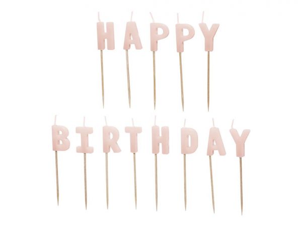 Kerzen Happy Birthday hellrosa