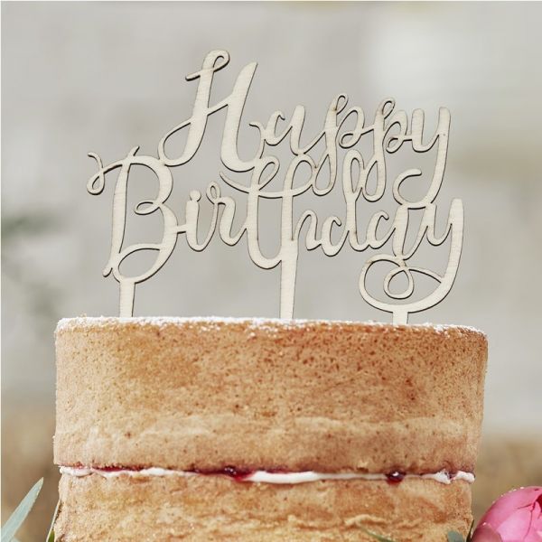 Happy Birthday Wooden Cake Topper - Boho