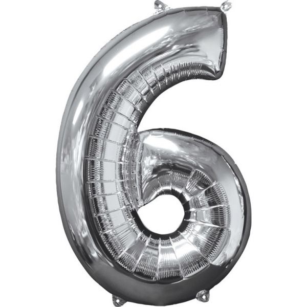 Zahl Silber - 6 Folienballon 43 X 66 cm