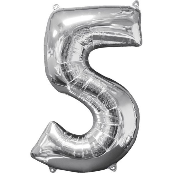 Zahl Silber - 5 Folienballon 45 X 66 cm