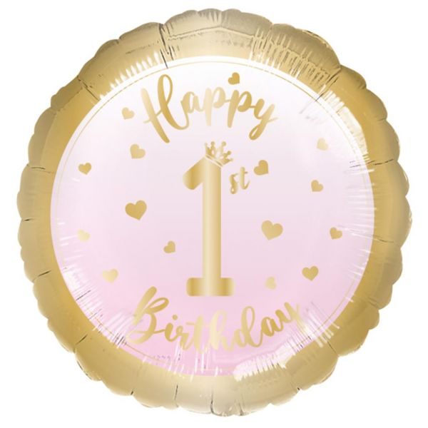 1st Birthday Girl pink Folienballon 43 cm