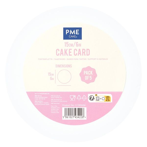Cake Card Set - 5 Stk. Weiß Rund 15 cm