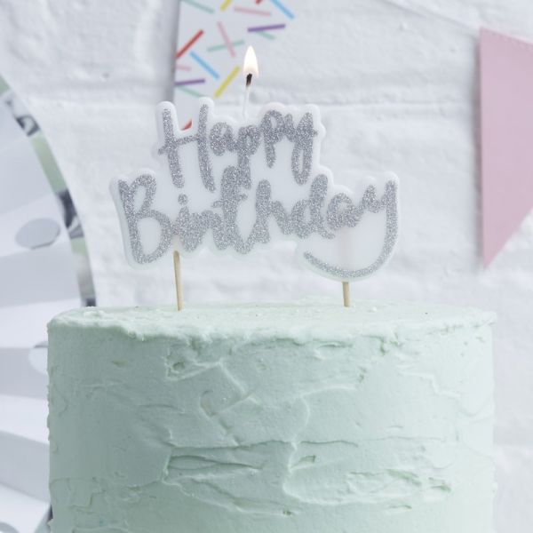 Happy Birthday Silber Kerze - Pick And Mix